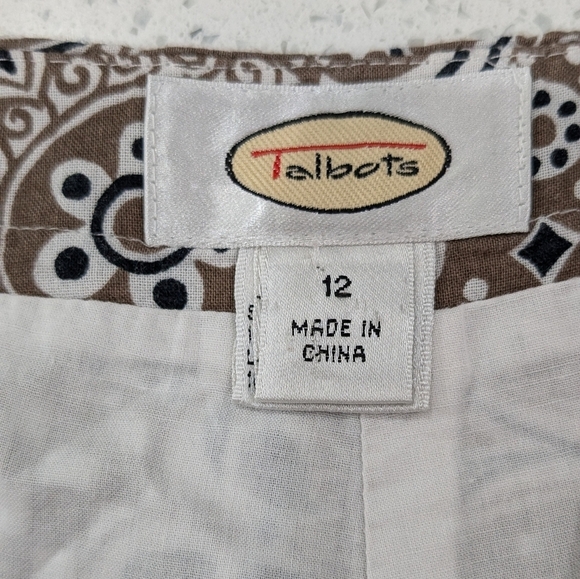 Talbots Cotton Brown Allover Print High Rise Pants Lightweight Casual Fall 12 - Picture 8 of 10